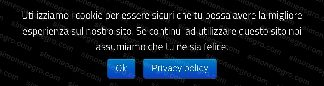 The site's cookie banner, offering only Ok and a link to the privacy policy, no reject option