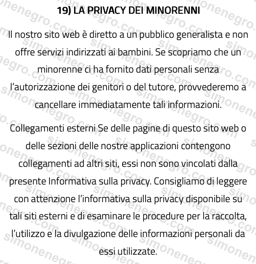 Section 19 of the privacy policy, on minors' privacy