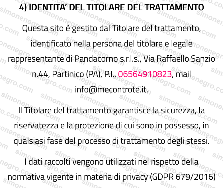 Section 4 of the privacy policy, identity of the data controller
